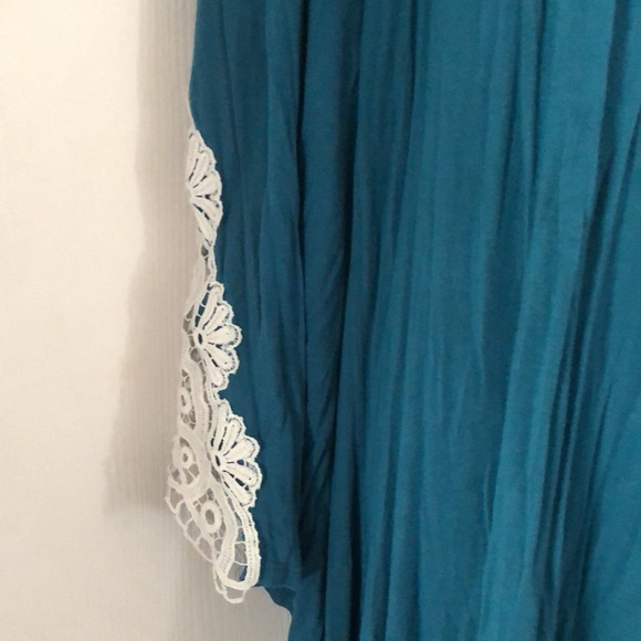 Woman’s bohemian fall blue embroidered crochet bell Sleeves eyelet tunic dress - Picture 11 of 14